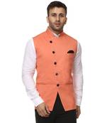 Pink Plain Cotton Poly Nehru Jacket