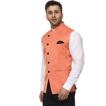Pink Plain Cotton Poly Nehru Jacket 2