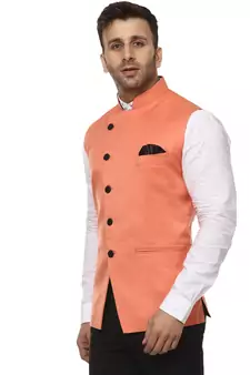 Pink Plain Cotton Poly Nehru Jacket