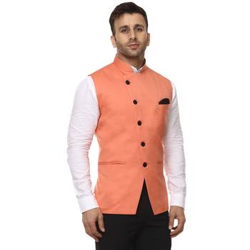 Pink Plain Cotton Poly Nehru Jacket 3
