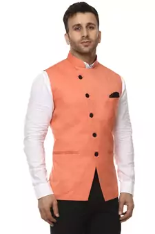 Pink Plain Cotton Poly Nehru Jacket