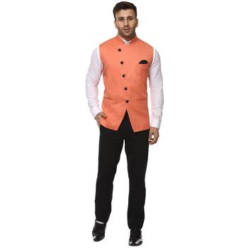 Pink Plain Cotton Poly Nehru Jacket 5
