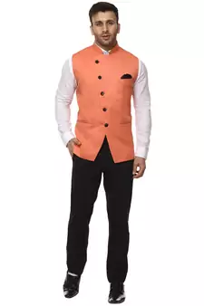 Pink Plain Cotton Poly Nehru Jacket
