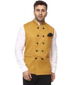 Yellow Plain Cotton Poly Nehru Jacket