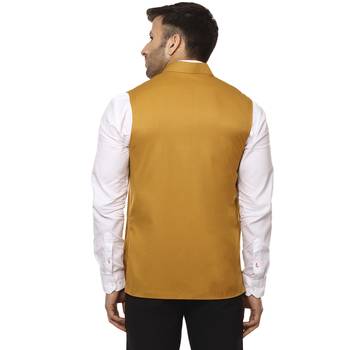 Yellow Plain Cotton Poly Nehru Jacket 4