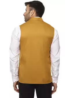 Yellow Plain Cotton Poly Nehru Jacket