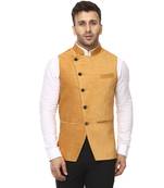 Gold Plain Velvet Nehru Jacket