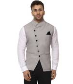 Grey Plain Cotton Poly Nehru Jacket