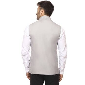 Grey Plain Cotton Poly Nehru Jacket 4