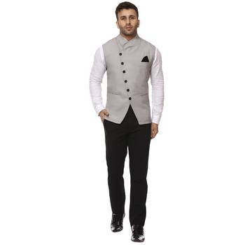 Grey Plain Cotton Poly Nehru Jacket 5