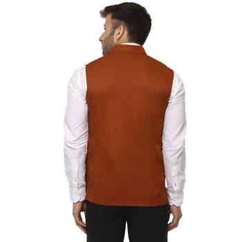 Brown Plain Cotton Poly Nehru Jacket 4