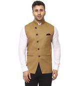 Brown Plain Cotton Poly Nehru Jacket