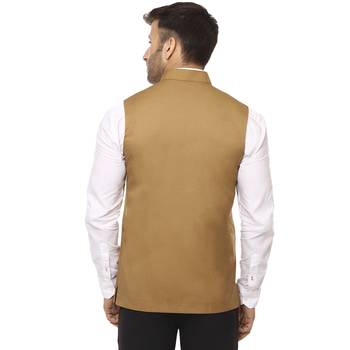Brown Plain Cotton Poly Nehru Jacket 4