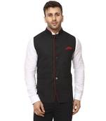 Black Plain Cotton Poly Nehru Jacket