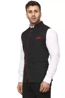 Black Plain Cotton Poly Nehru Jacket