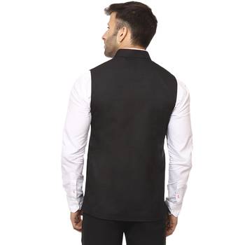 Black Plain Cotton Poly Nehru Jacket 4