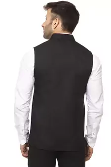 Black Plain Cotton Poly Nehru Jacket