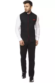 Black Plain Cotton Poly Nehru Jacket