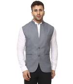 Grey Plain Cotton Poly Nehru Jacket