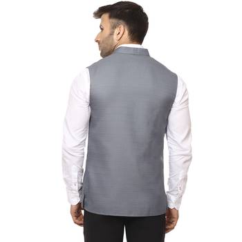 Grey Plain Cotton Poly Nehru Jacket 4