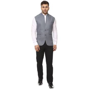 Grey Plain Cotton Poly Nehru Jacket 5