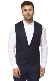 Blue plain cotton poly nehru-jacket