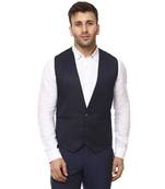 Blue plain cotton poly nehru-jacket