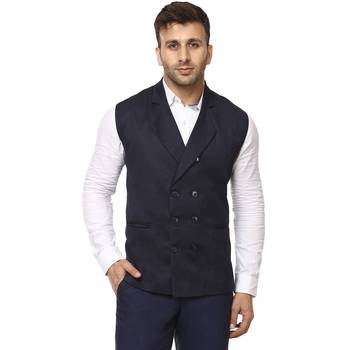 Blue Plain Cotton Poly Nehru Jacket 1