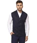 Blue Plain Cotton Poly Nehru Jacket
