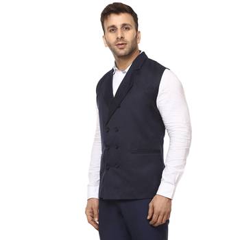 Blue Plain Cotton Poly Nehru Jacket 2