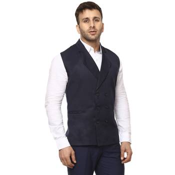 Blue Plain Cotton Poly Nehru Jacket 3
