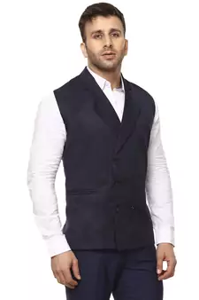 Blue Plain Cotton Poly Nehru Jacket