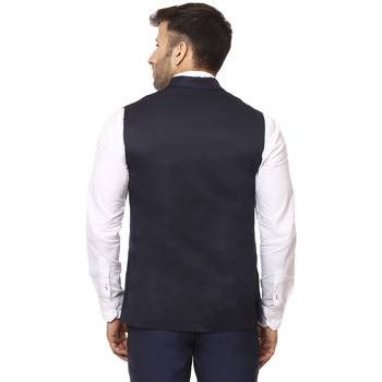 Blue Plain Cotton Poly Nehru Jacket 4