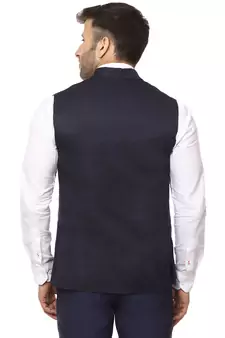 Blue Plain Cotton Poly Nehru Jacket