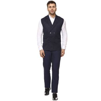 Blue Plain Cotton Poly Nehru Jacket 5
