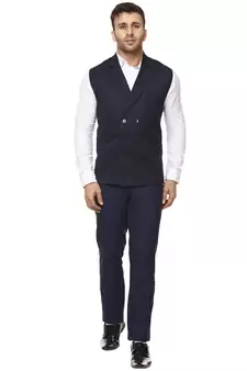 Blue Plain Cotton Poly Nehru Jacket