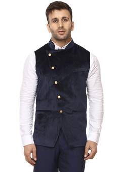 Blue Plain Velvet Nehru Jacket