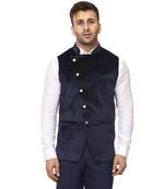 Blue Plain Velvet Nehru Jacket