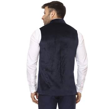 Blue Plain Velvet Nehru Jacket 4