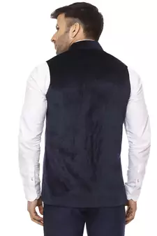 Blue Plain Velvet Nehru Jacket
