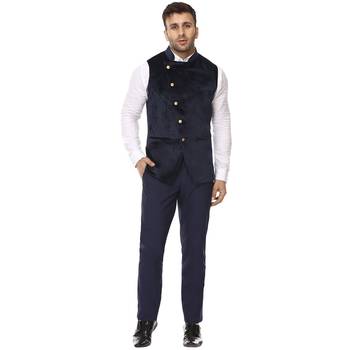 Blue Plain Velvet Nehru Jacket 5