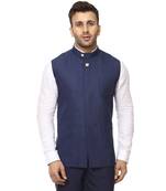 Blue Plain Cotton Poly Nehru Jacket