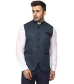 Blue Plain Cotton Poly Nehru Jacket