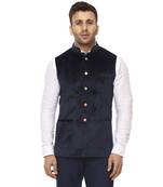 Blue Plain Velvet Nehru Jacket