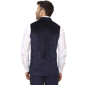 Blue Plain Velvet Nehru Jacket 4