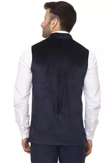 Blue Plain Velvet Nehru Jacket