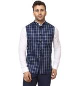 Blue Plain Cotton Poly Nehru Jacket