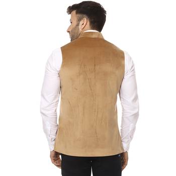 Beige Plain Velvet Nehru Jacket 4