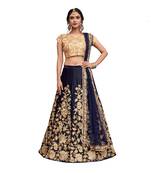 Navy Blue Embroidered semi velvet Semi Stitched wedding lehenga