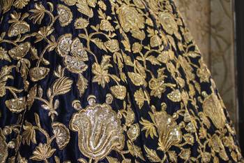 Navy Blue Embroidered semi velvet Semi Stitched wedding lehenga 4